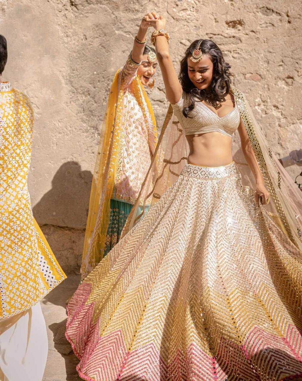 Satin Silk Mirror Work Banarasi Lehenga for Festive Elegance - MYLUXURY LANE ENTERPRISE